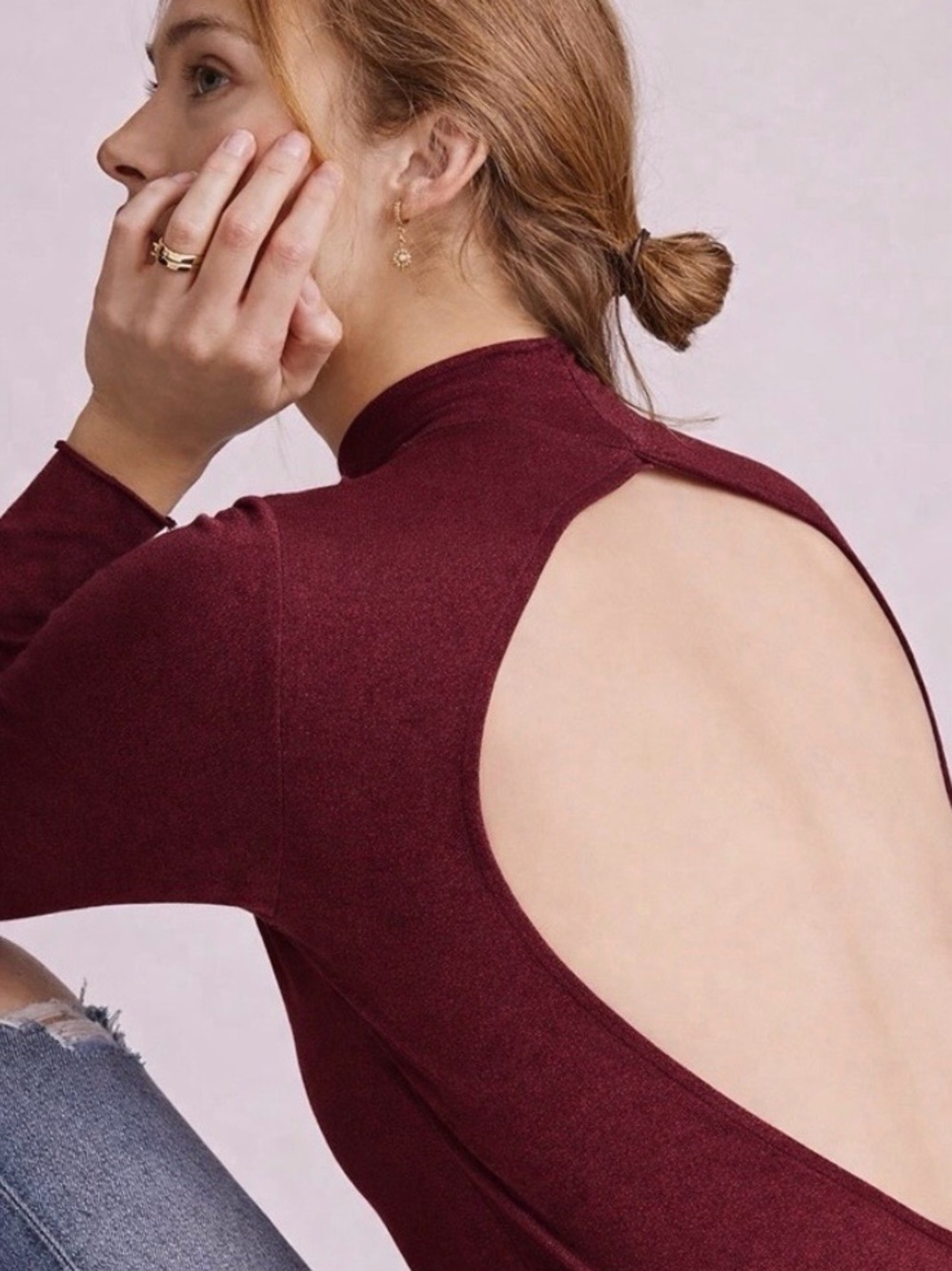 NWT Daily Practice by Anthropologie Shimmer Open-Back Bodysuit Plum Sz. S - Picture 6 of 6